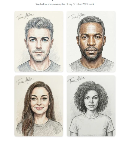 Collection of Tina Aldea portrait sketches